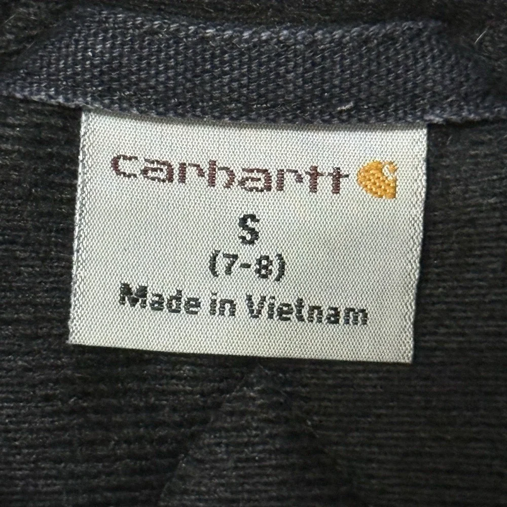 Carhartt Jacket Kids 7-8 Black Canvas Hooded Full Zip Quilted Lined Workwear